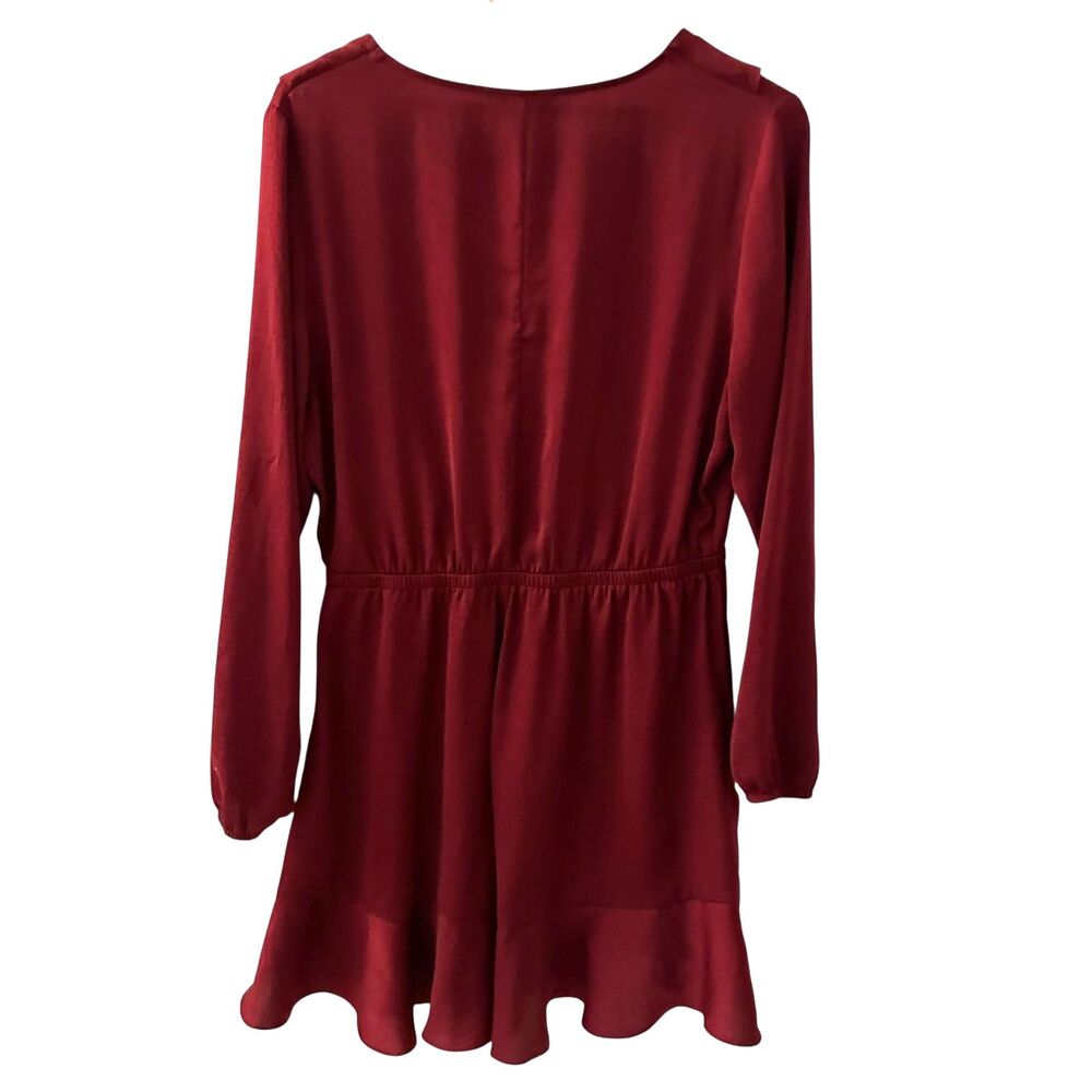 Express Dark Red V-Neck Ruffled Polyester Lightweight Knee Length Dress Size‎ L - Picture 2 of 8